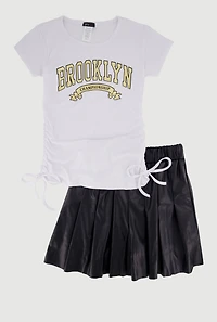 Girls Brooklyn Championship Graphic Tee and Pleated Skirt