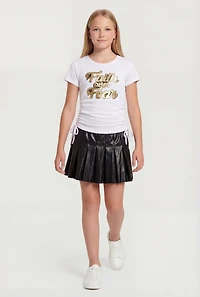Girls Faith Over Fear Foil Graphic Tee and Pleated Skirt