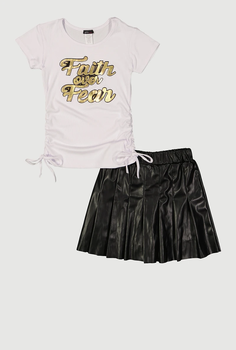 Girls Faith Over Fear Foil Graphic Tee and Pleated Skirt
