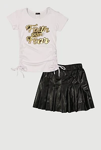 Girls Faith Over Fear Foil Graphic Tee and Pleated Skirt