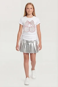Girls Rhinestone Cherry Graphic Tee and Pleated Skort Set