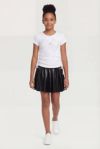 Girls Rhinestone Bow Graphic Tee and Pleated Skort Set