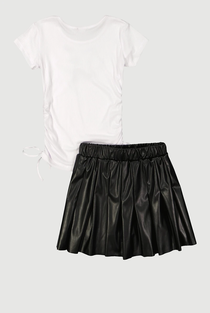 Girls Rhinestone Bow Graphic Tee and Pleated Skort Set