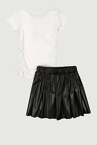 Girls Rhinestone Bow Graphic Tee and Pleated Skort Set