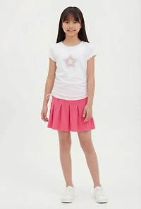Girls Rhinestone Star Graphic Tee and Pleated Skort