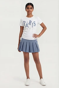 Girls Rhinestone Paris Graphic Tee and Pleated Skort