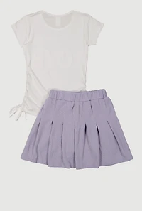 Girls Rhinestone Love Yourself Graphic Tee and Pleated Skort