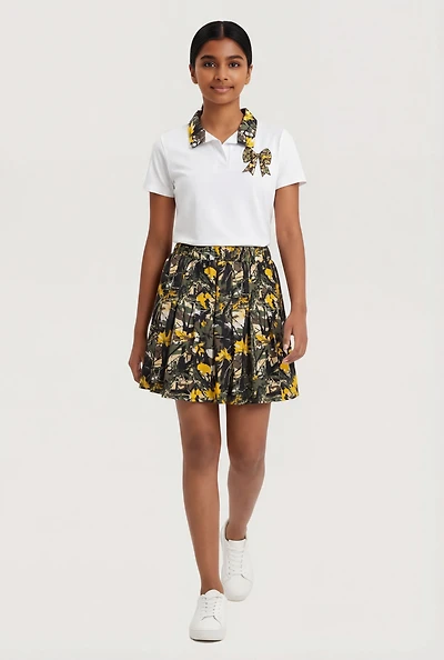 Girls Hunter Camo Bow Graphic Tee and Pleated Skirt