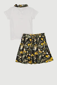 Girls Hunter Camo Bow Graphic Tee and Pleated Skirt