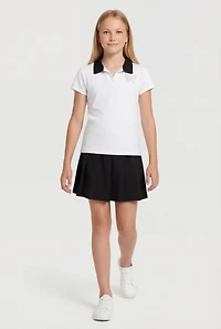 Girls Pearl Rhinestone Butterfly Graphic Polo and Pleated Skort