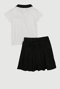 Girls Pearl Rhinestone Butterfly Graphic Polo and Pleated Skort