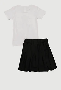 Girls Rhinestone Butterfly Graphic Tee and Pleated Skirt