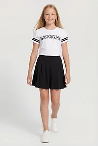 Girls Brooklyn Varsity Tee and Pleated Skirt