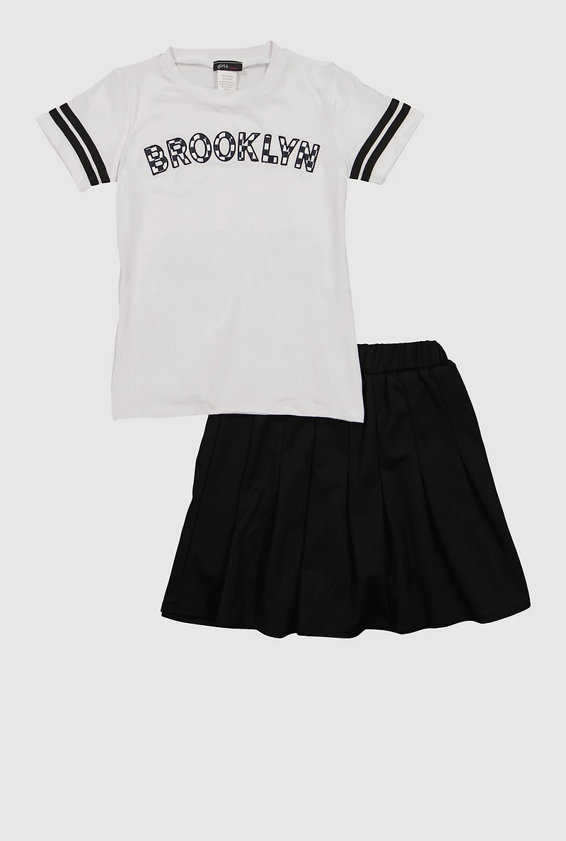 Girls Brooklyn Varsity Tee and Pleated Skirt