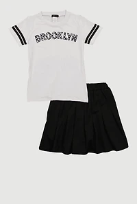 Girls Brooklyn Varsity Tee and Pleated Skirt
