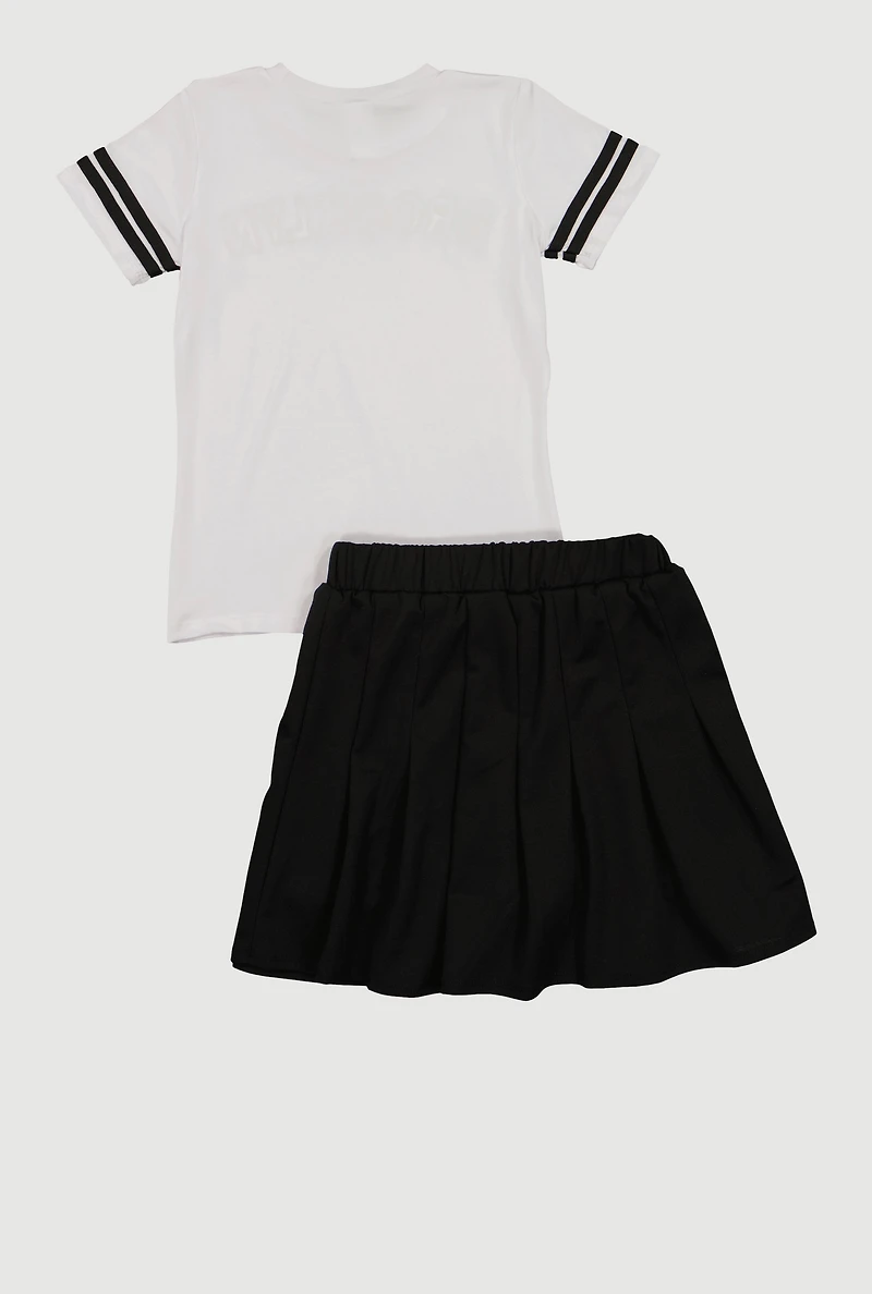 Girls Brooklyn Varsity Tee and Pleated Skirt