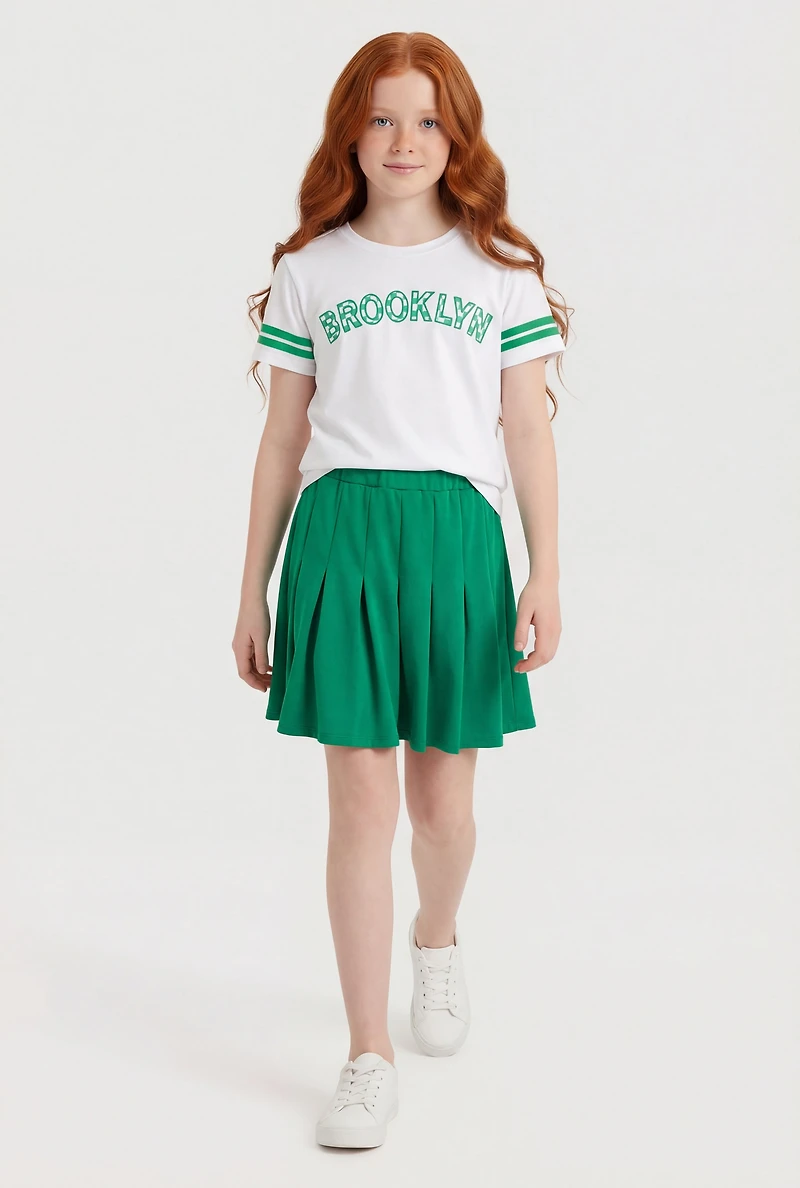 Girls Brooklyn Varsity Tee and Pleated Skirt