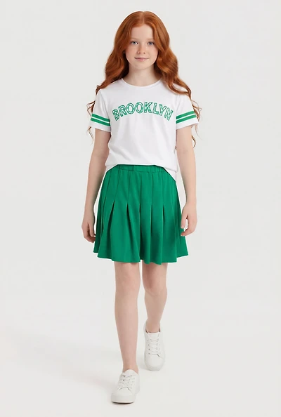 Girls Brooklyn Varsity Tee and Pleated Skirt