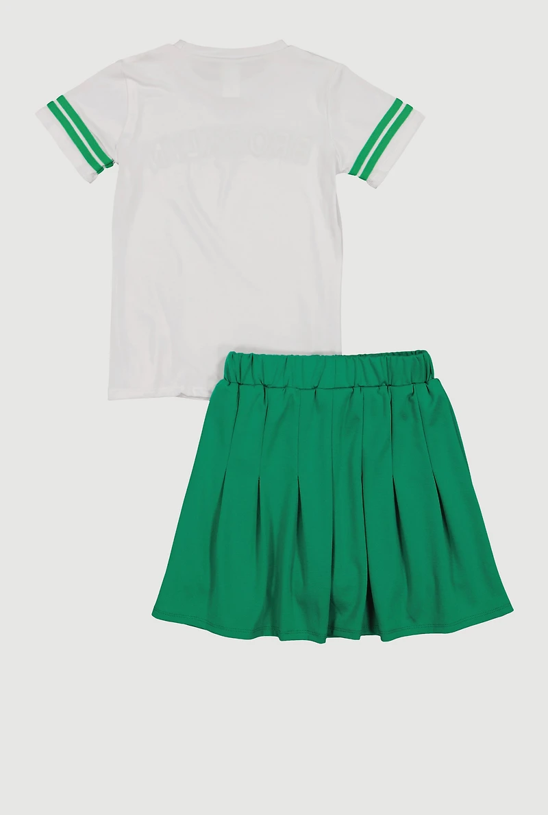Girls Brooklyn Varsity Tee and Pleated Skirt