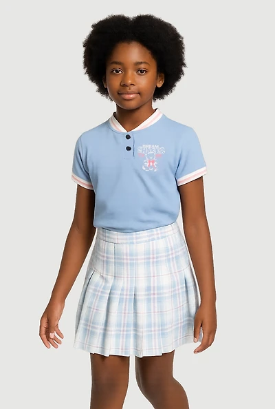 Girls Dream Chaser Varsity Polo Shirt and Plaid Skirt