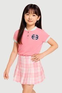 Girls New York Glitter Top and Plaid Skort