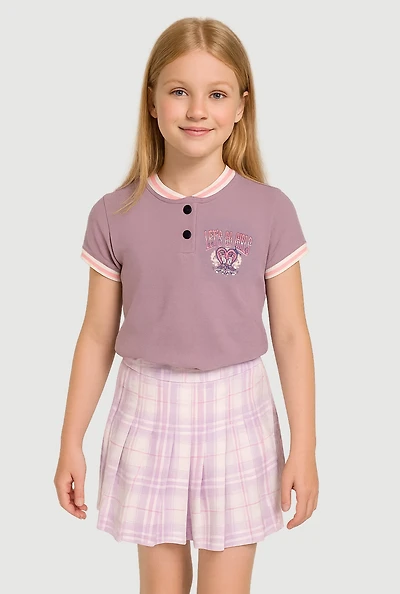 Girls Lets Go Glitter Top and Plaid Skort