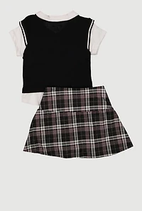 Girls New York Dreamer Layered Look Vest and Plaid Skirt