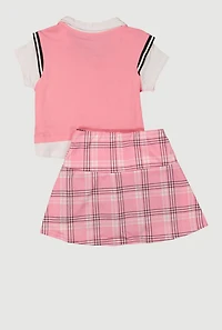 Girls Blessed Layered Look Vest and Plaid Skirt