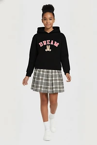Girls Dream Graphic Hoodie and Plaid Skort