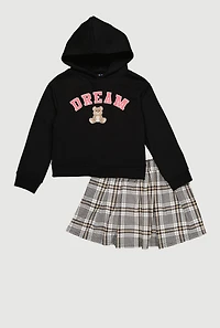 Girls Dream Graphic Hoodie and Plaid Skort