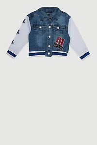 Little Girls 01 Iconic Fleece Sleeve Denim Jacket