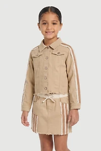 Little Girls Varsity Striped Sleeve Button Front Jacket