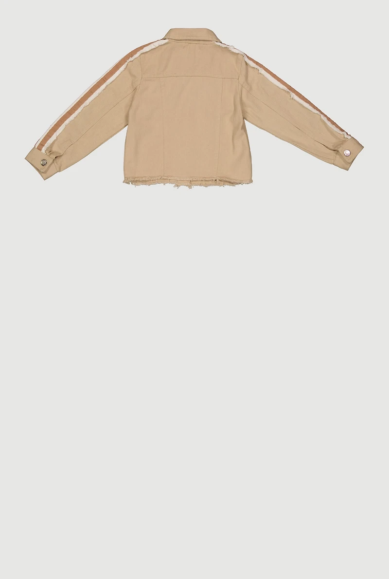 Little Girls Varsity Striped Sleeve Button Front Jacket