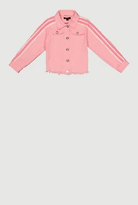 Little Girls Varsity Striped Sleeve Button Front Jacket