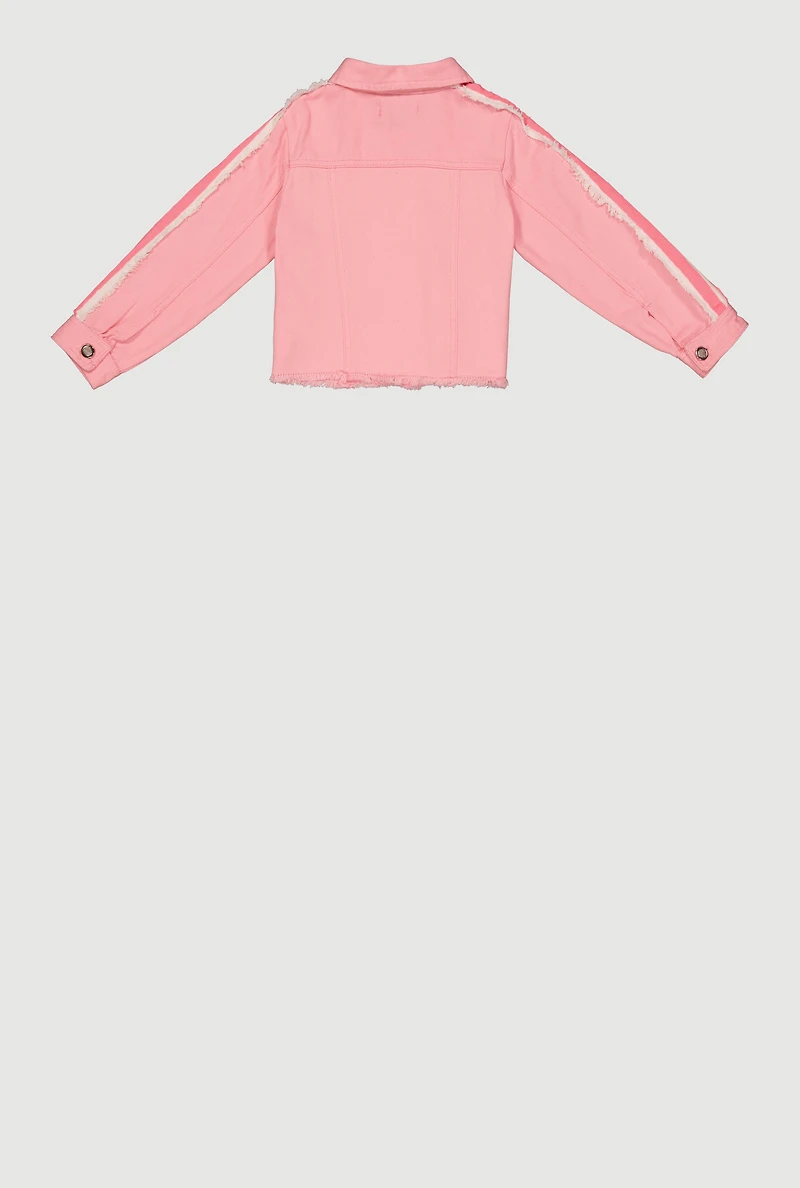 Little Girls Varsity Striped Sleeve Button Front Jacket