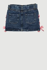 Little Girls Satin Lace Up Detail Belted Denim Skirt