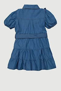 Little Girls Ruffle Detail Tiered Dress, Blue, Size 4