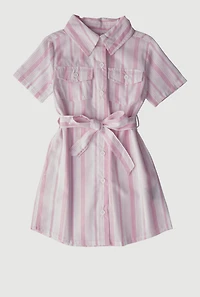 Little Girls Striped Tie Waist Belt Shirt Dress