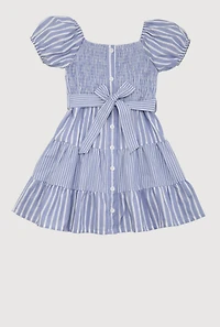 Little Girls Smocked Button Front Tiered Dress, 6X