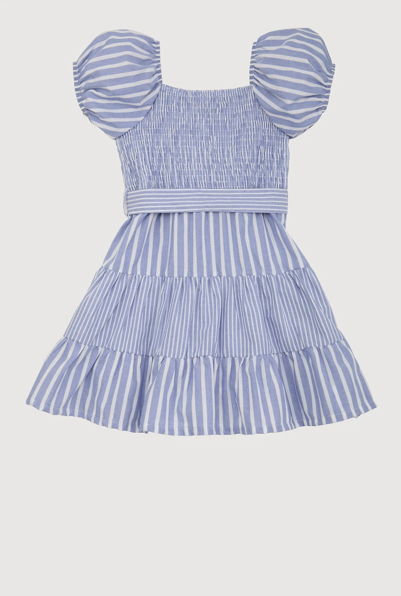Little Girls Smocked Button Front Tiered Dress, 6X