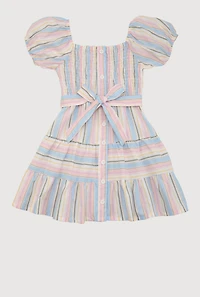 Little Girls Smocked Button Front Tiered Dress, Multi, Size 5-6