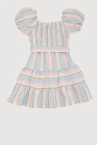 Little Girls Smocked Button Front Tiered Dress, Multi, Size 5-6