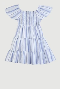 Little Girls Striped Smocked Tiered Dress, 4