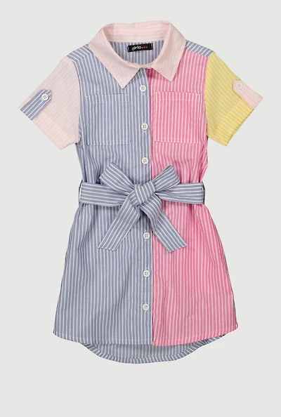 Little Girls Color Blocked Striped Shirt Dress