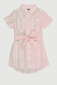 Little Girls Color Block Striped Shirt Dress