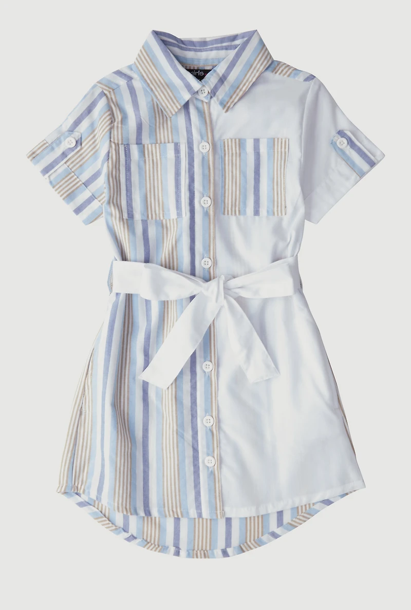 Little Girls Color Block Striped Shirt Dress