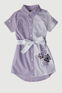 Little Girls Striped Love Butterfly Graphic Shirt Dress, Purple, Size 4