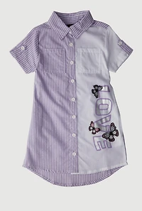 Little Girls Striped Love Butterfly Graphic Shirt Dress, Purple, Size 4