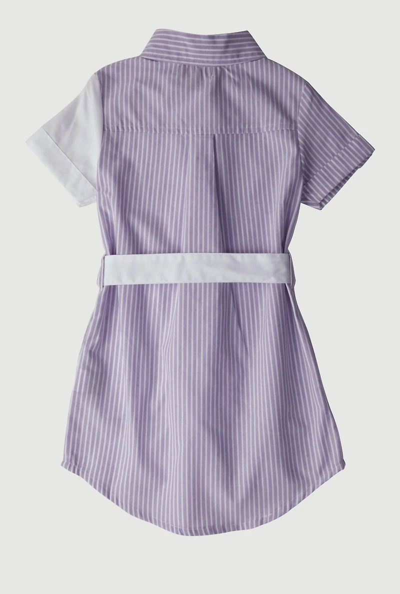 Little Girls Striped Love Butterfly Graphic Shirt Dress, Purple, Size 4