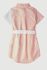 Little Girls Striped Love Butterfly Graphic Shirt Dress, Orange, Size 4